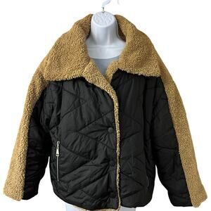 NWT, Galita Women’s Sz Medium Sherpa Lined Puffer Coat Black & Tan